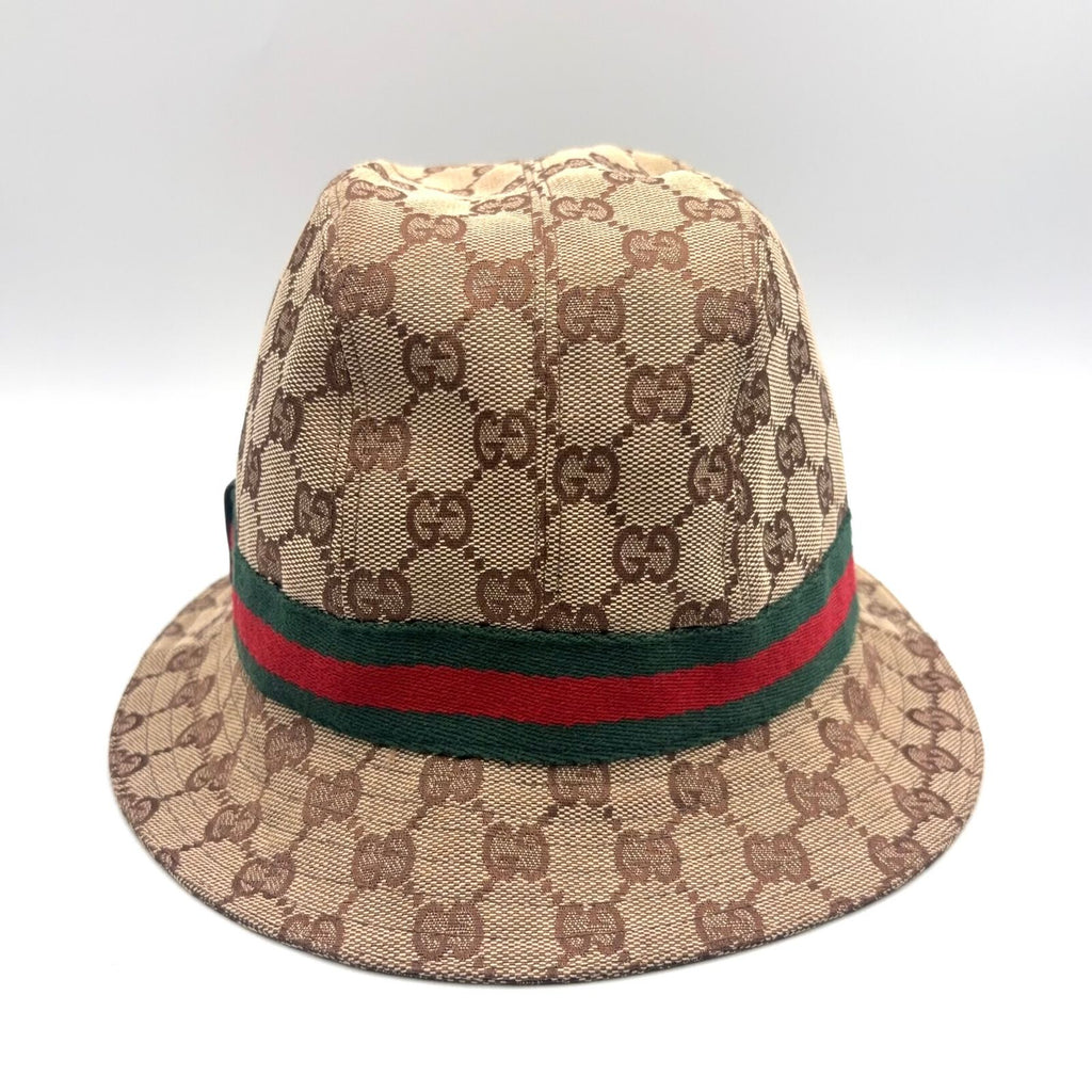 Gucci Web GG Canvas Leather Green Dark Brown Beige Hat Gold — view 3