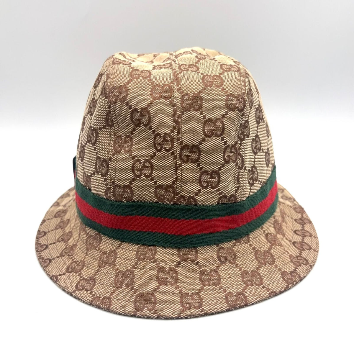 Gucci Web GG Canvas Leather Green Dark Brown Beige Hat Gold — view 3