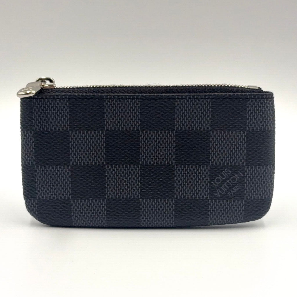 Louis Vuitton Pochette Cles Damier Graphite Leather Black Key Case Silver Key