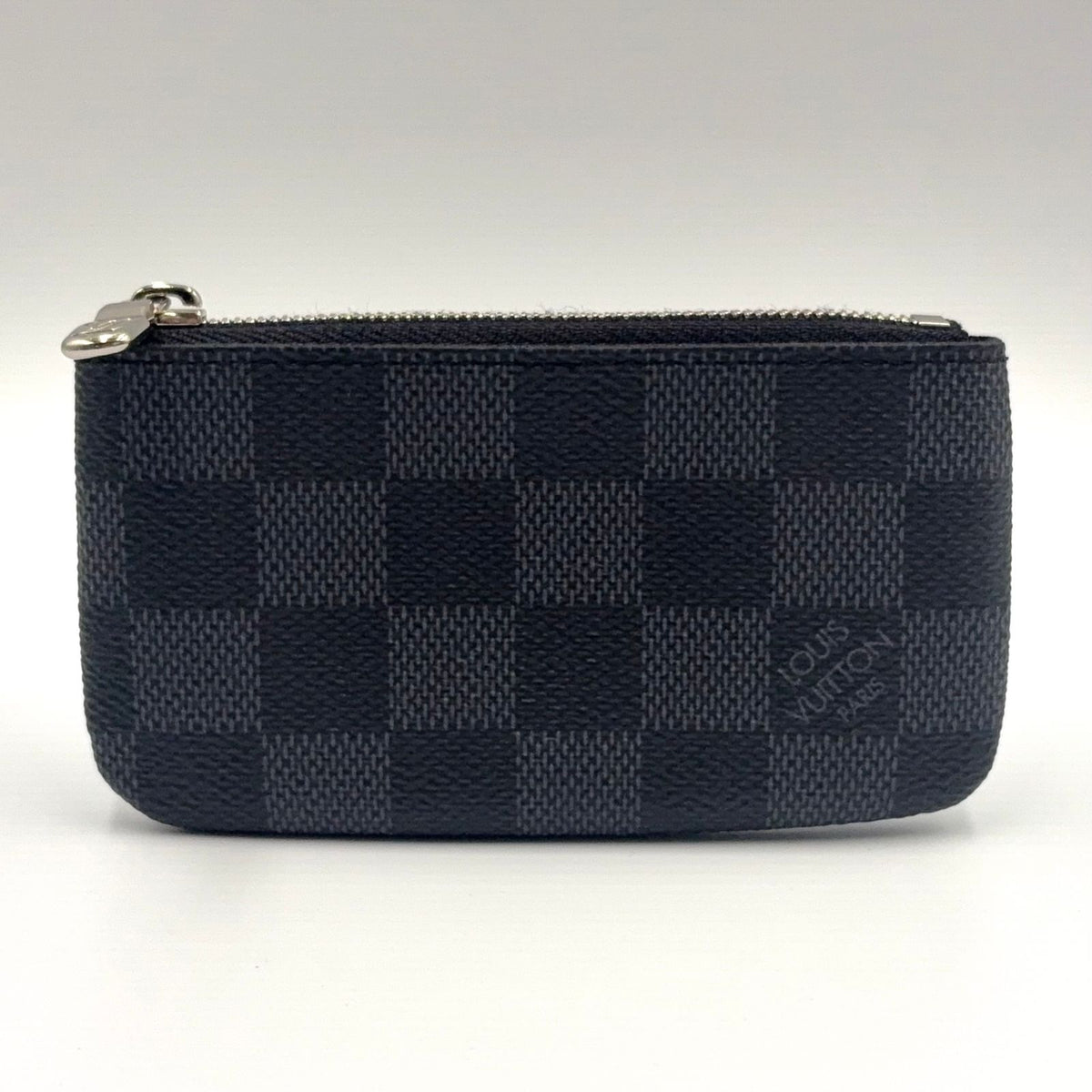 Louis Vuitton Pochette Cles Damier Graphite Leather Black Key Case Silver Key
