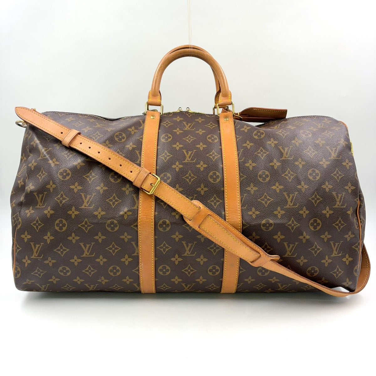 Louis Vuitton Keepall Bandouliere 55 Monogram Leather Brown Boston Bag Gold