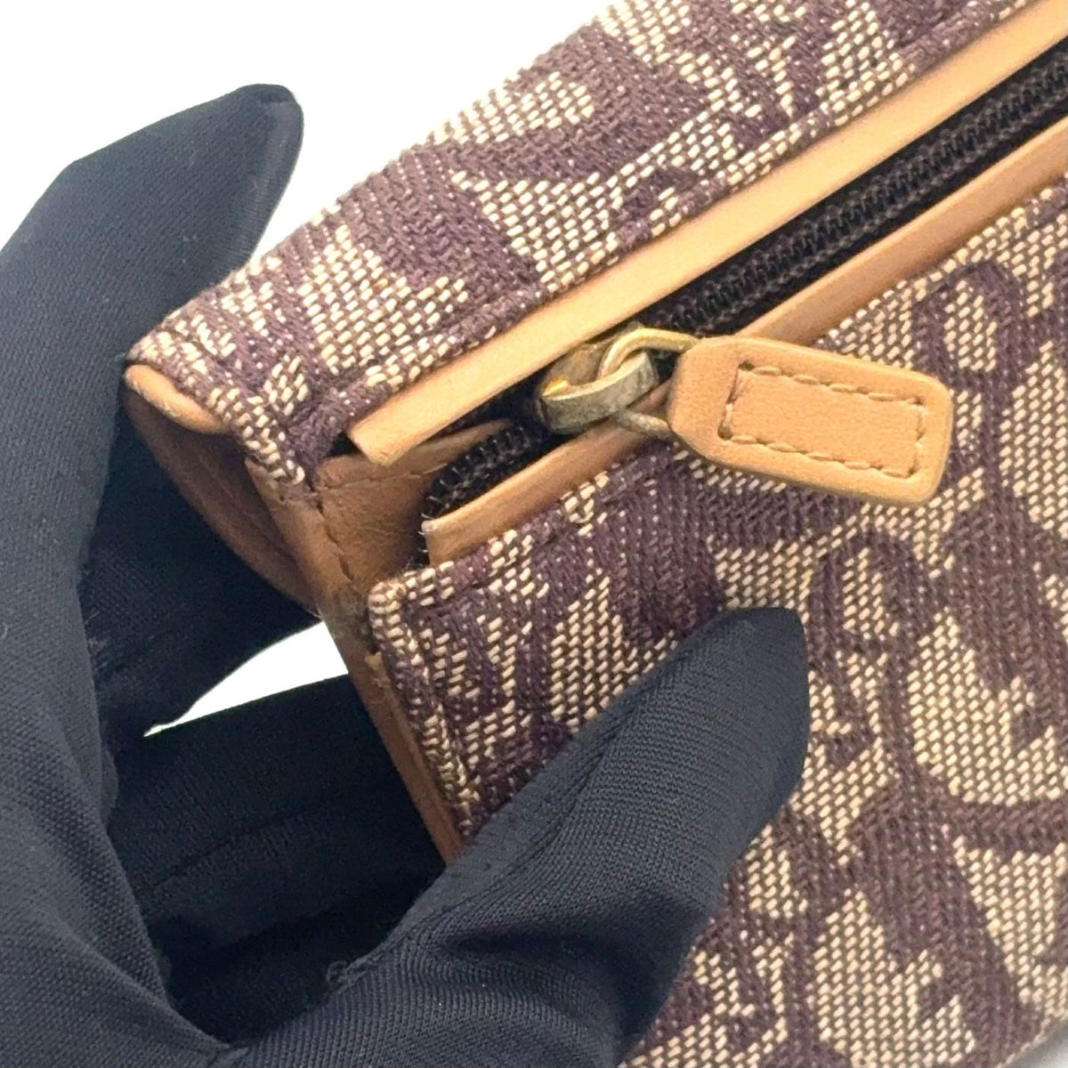 Dior Saddle Trotter Leather Canvas Brown Light Trifold Wallet Gold — view 8