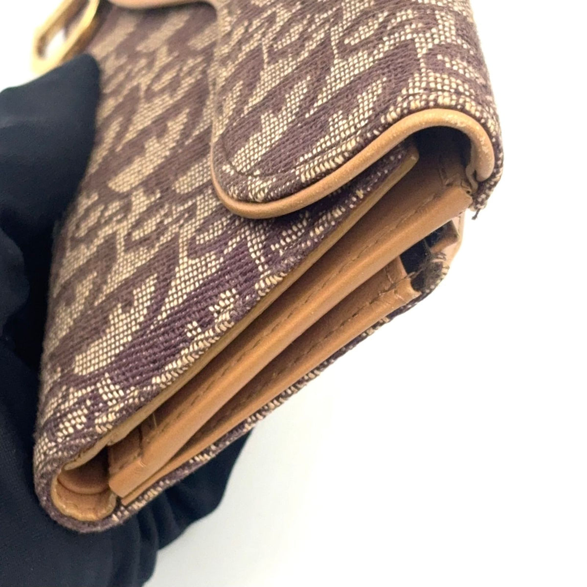 Dior Saddle Trotter Leather Canvas Brown Light Trifold Wallet Gold — view 5
