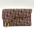 Dior Saddle Trotter Leather Canvas Brown Light Trifold Wallet Gold