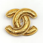 Chanel CC Logo Quilted Gold Plated Brooch