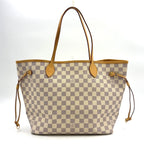 Louis Vuitton Neverfull MM Damier Azur Leather Off White Light Brown Tote
