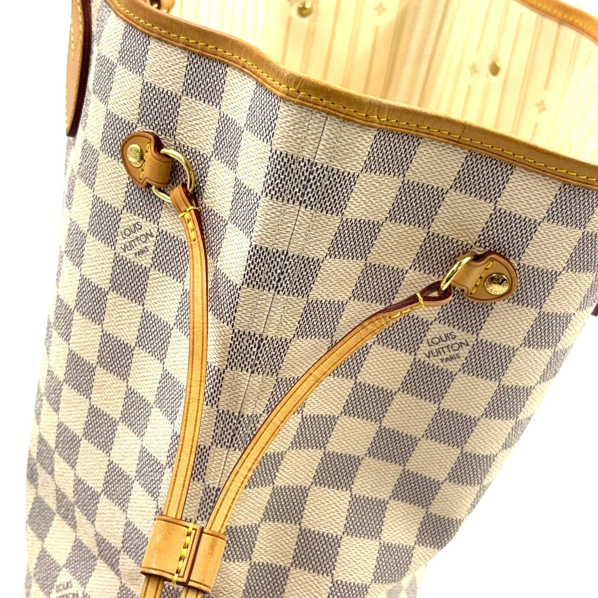 Louis Vuitton Neverfull MM Damier Azur Leather Off White Light Brown Tote — view 6