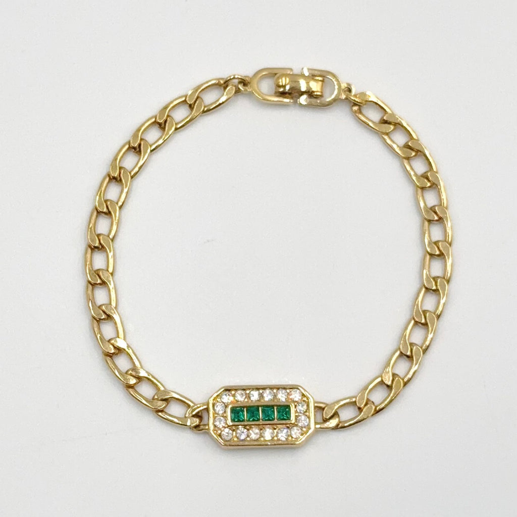 Dior Rhinestone Vintage Glass Emerald Green Clear Gold Bracelet — view 3