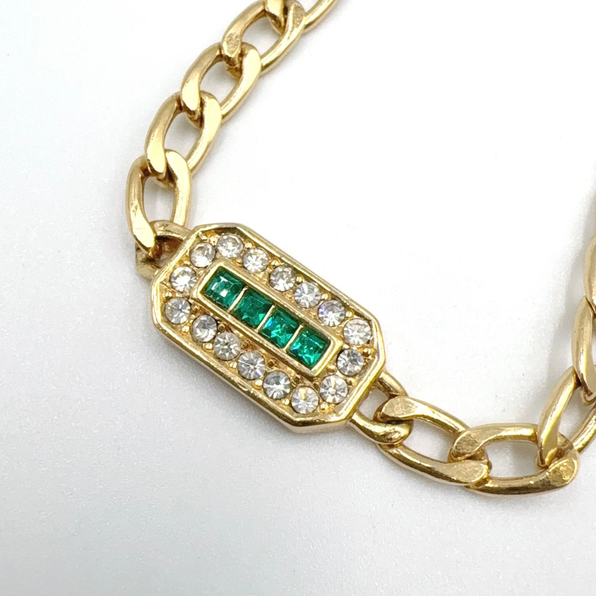 Dior Rhinestone Vintage Glass Emerald Green Clear Gold Bracelet