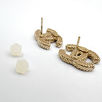Chanel CC Logo Stud Enamel Gold Beige Earrings — view 7