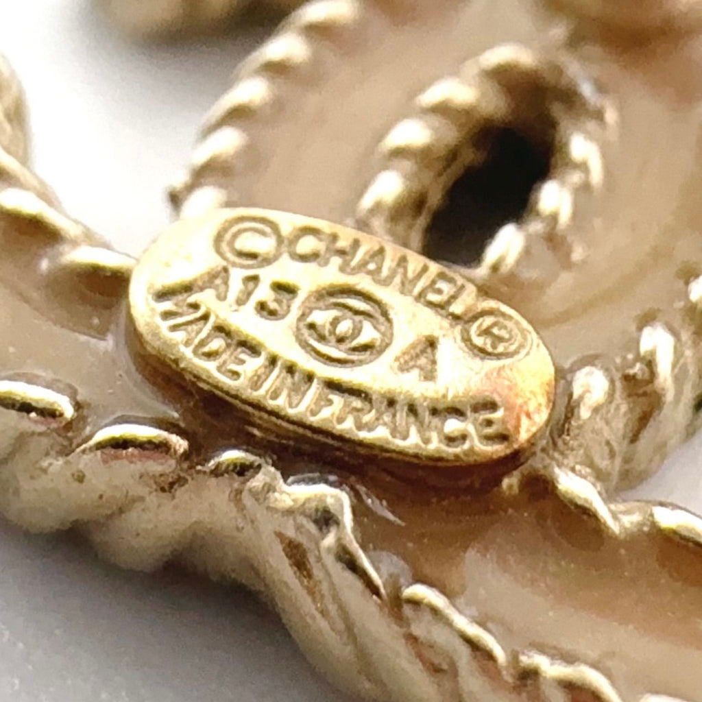 Chanel CC Logo Stud Enamel Gold Beige Earrings — view 3