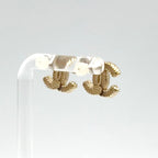 Chanel CC Logo Stud Enamel Gold Beige Earrings — view 2