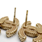 Chanel CC Logo Stud Enamel Gold Beige Earrings — view 6