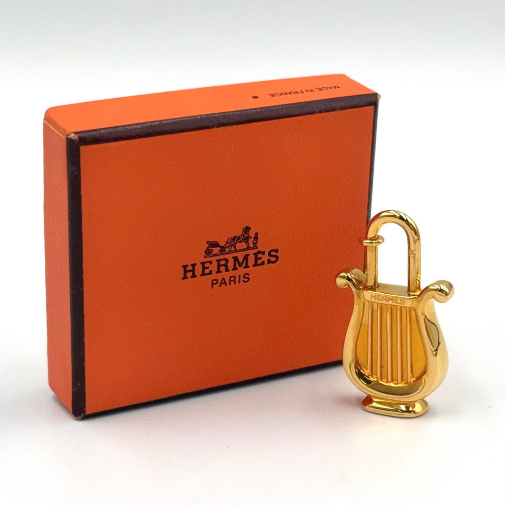 Hermes Harp Motif Metal Gold Charm Keychain — view 7