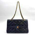 Chanel Limited Edition Quilted Lambskin Black Chain Shoulder Bag Gold
