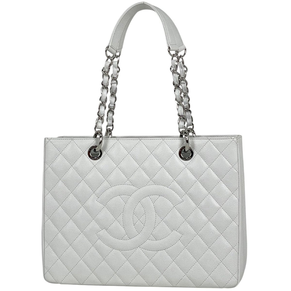 Chanel Tote CC Logo Quilted Caviar Leather White