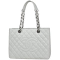Chanel Tote CC Logo Quilted Caviar Leather White