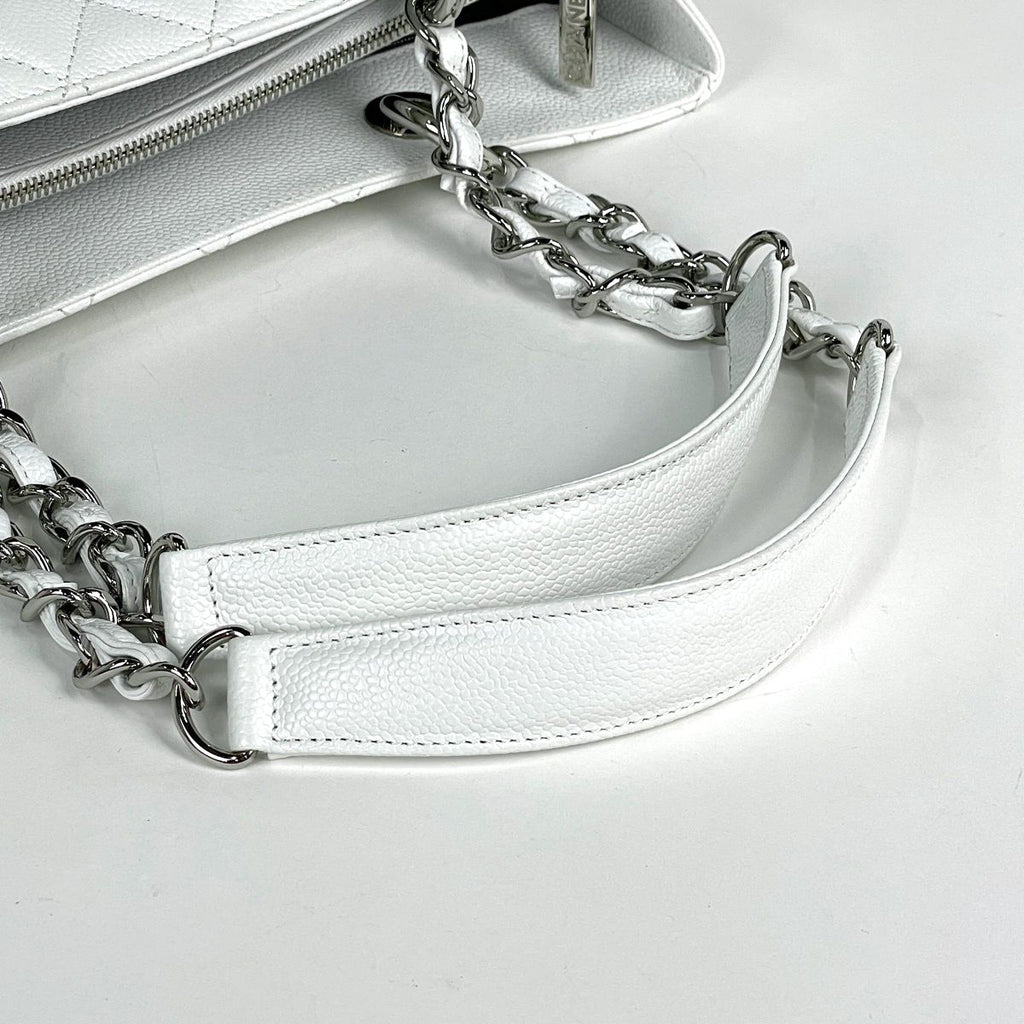 Chanel Tote CC Logo Quilted Caviar Leather White — view 6