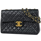 Chanel Shoulder Bag Big Quilted CC Logo Leather Black