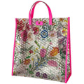 Gucci Tote Flora Print Leather Pink Clear