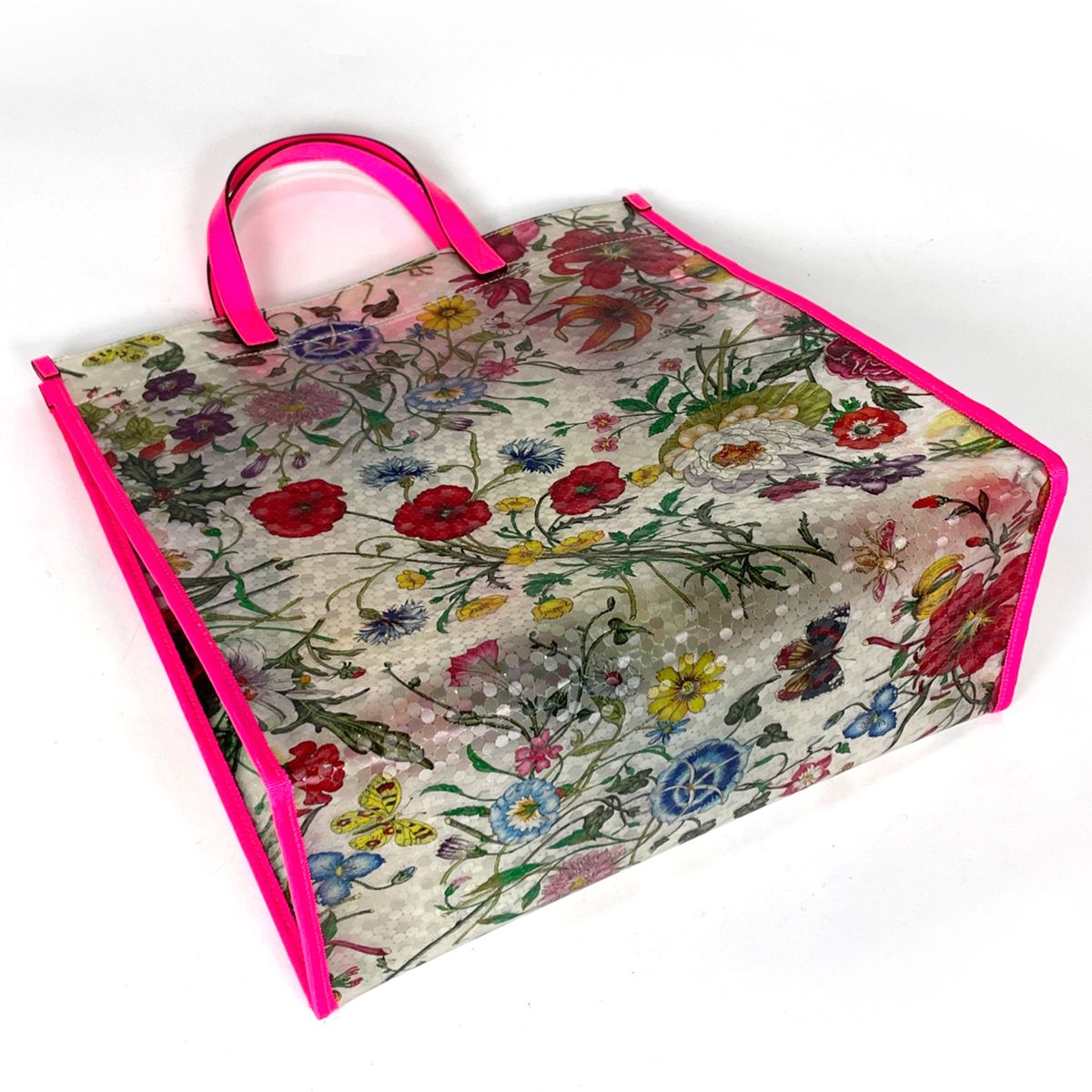 Gucci Tote Flora Print Leather Pink Clear — view 2