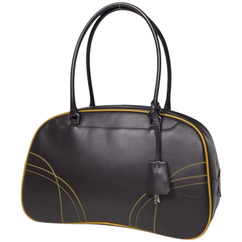 Prada Shoulder Bag Logo Leather Brown