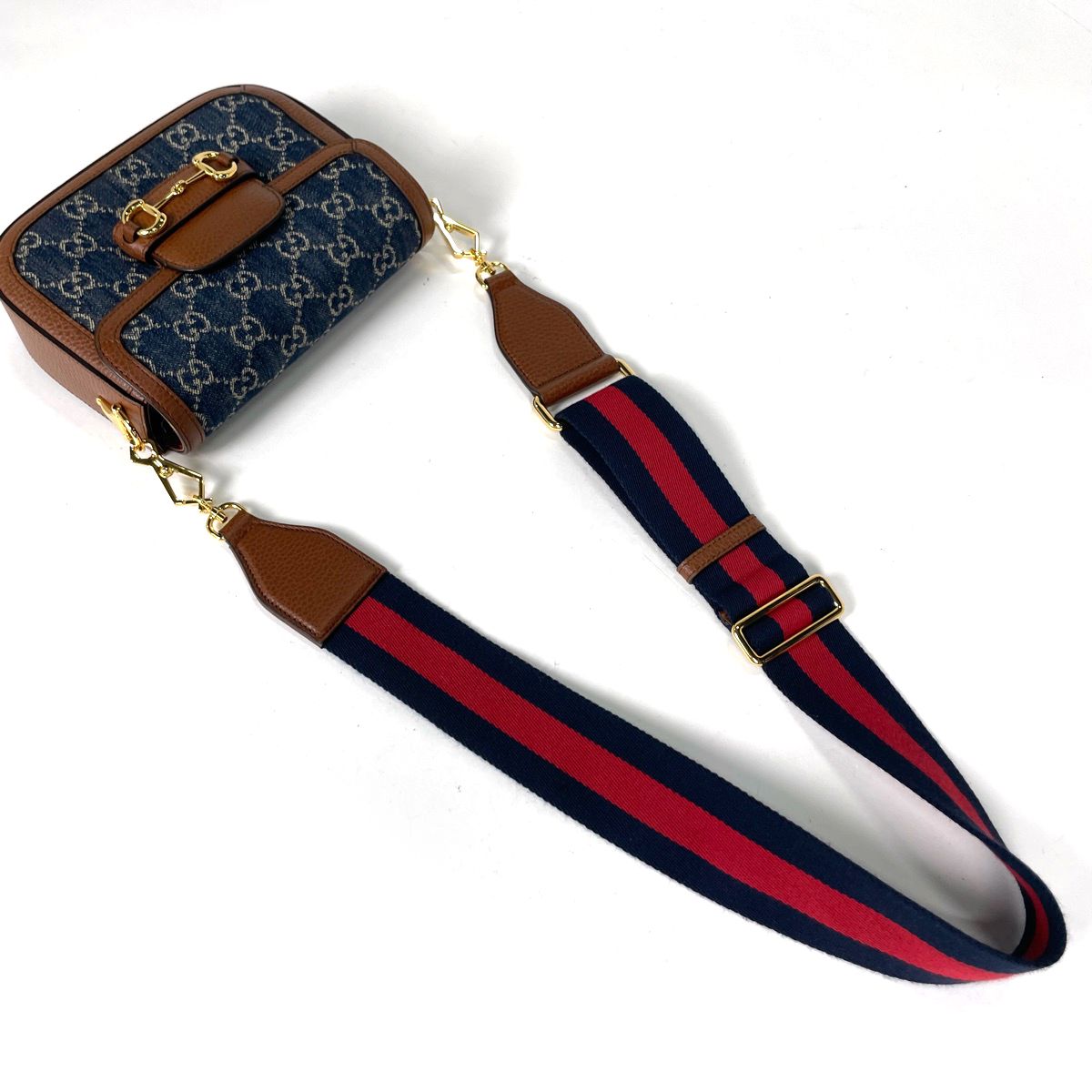 Gucci Shoulder Bag Horsebit 1955 GG Denim Blue Brown — view 5