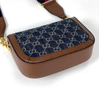 Gucci Shoulder Bag Horsebit 1955 GG Denim Blue Brown — view 2