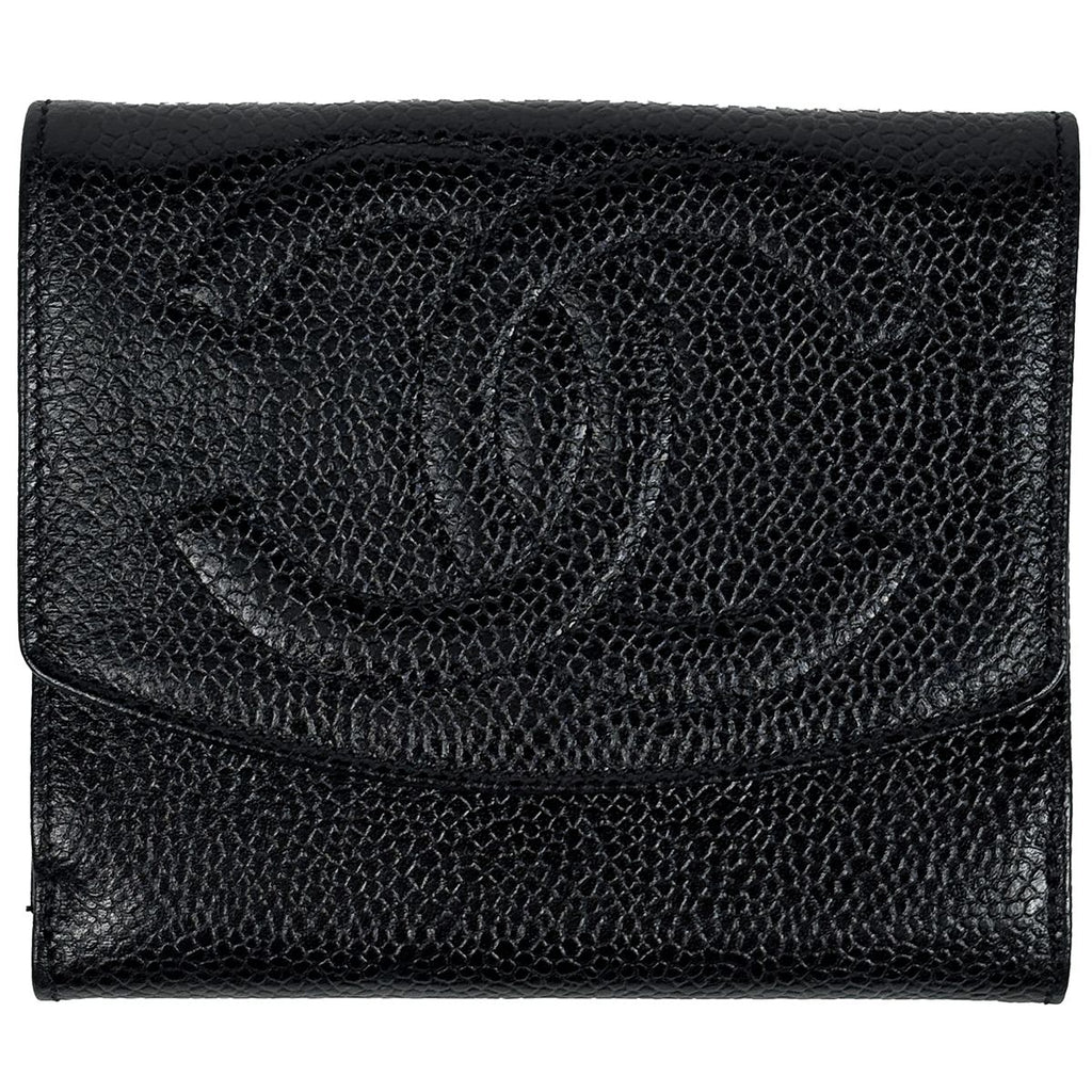 Chanel Bifold Wallet CC Logo Caviar Leather Black