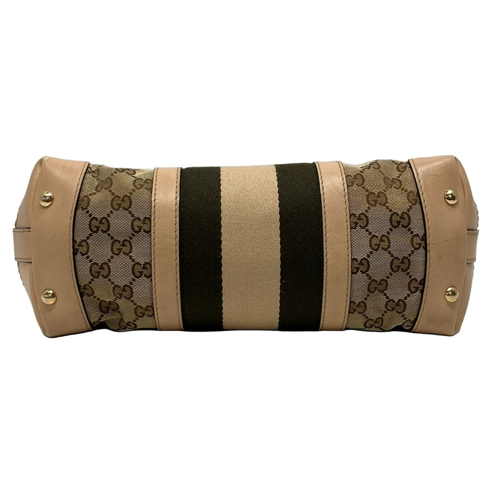 Gucci Shoulder Bag GG Pattern Beige Dark Brown Leather — view 5