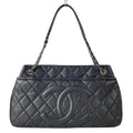 Chanel Tote Quilted Black CC Logo Silver Chain