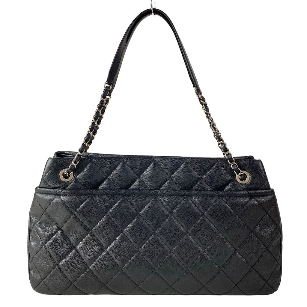 Chanel Tote Quilted Black CC Logo Silver Chain — view 3