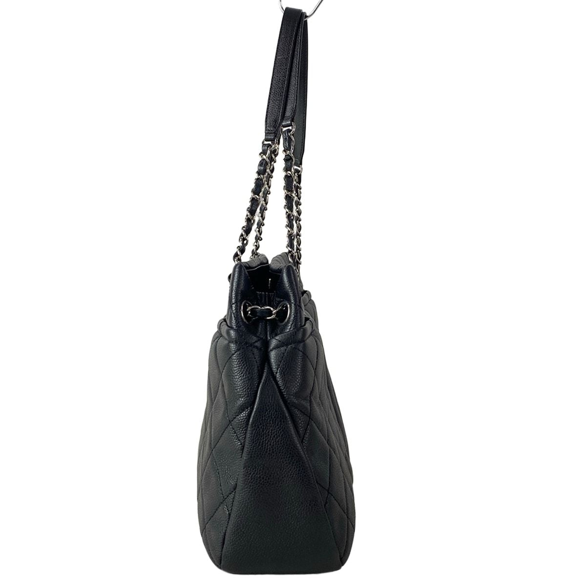 Chanel Tote Quilted Black CC Logo Silver Chain — view 2