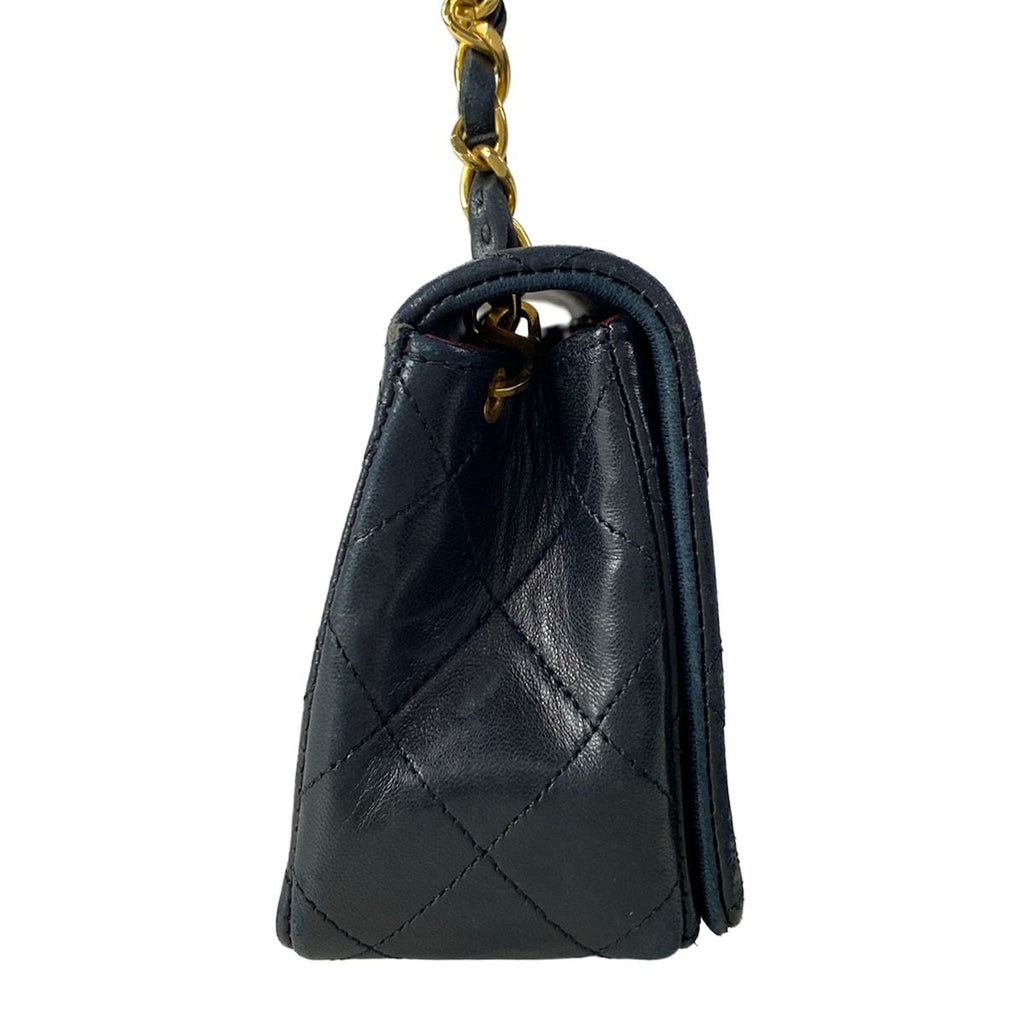 Chanel Shoulder Bag Mini Quilted Black Gold Chain Full Flap Turnlock Lambskin — view 2