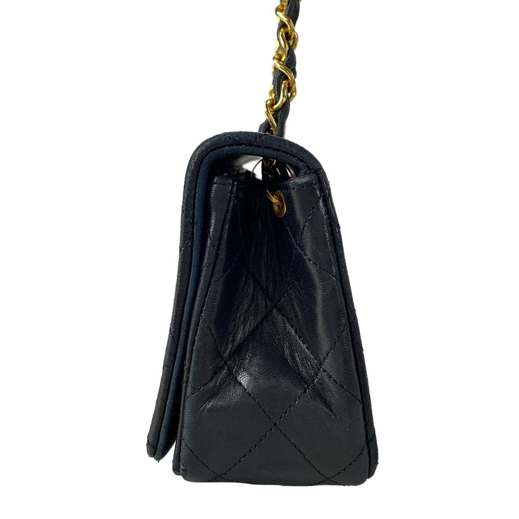 Chanel Shoulder Bag Mini Quilted Black Gold Chain Full Flap Turnlock Lambskin — view 4