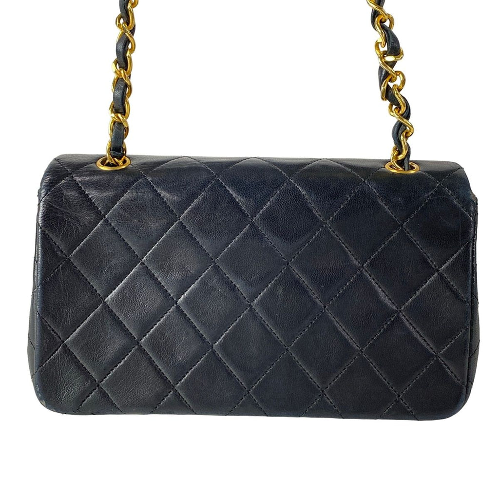 Chanel Shoulder Bag Mini Quilted Black Gold Chain Full Flap Turnlock Lambskin — view 3