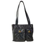 Chanel Tote Quilted Black Gold Lambskin