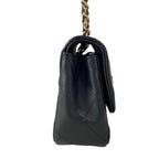 Chanel Shoulder Bag Mini Quilted Black Rhinestone Chain Gold Peace Sign Lambskin — view 2