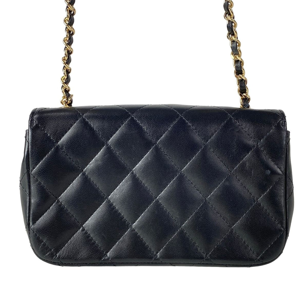 Chanel Shoulder Bag Mini Quilted Black Rhinestone Chain Gold Peace Sign Lambskin — view 3