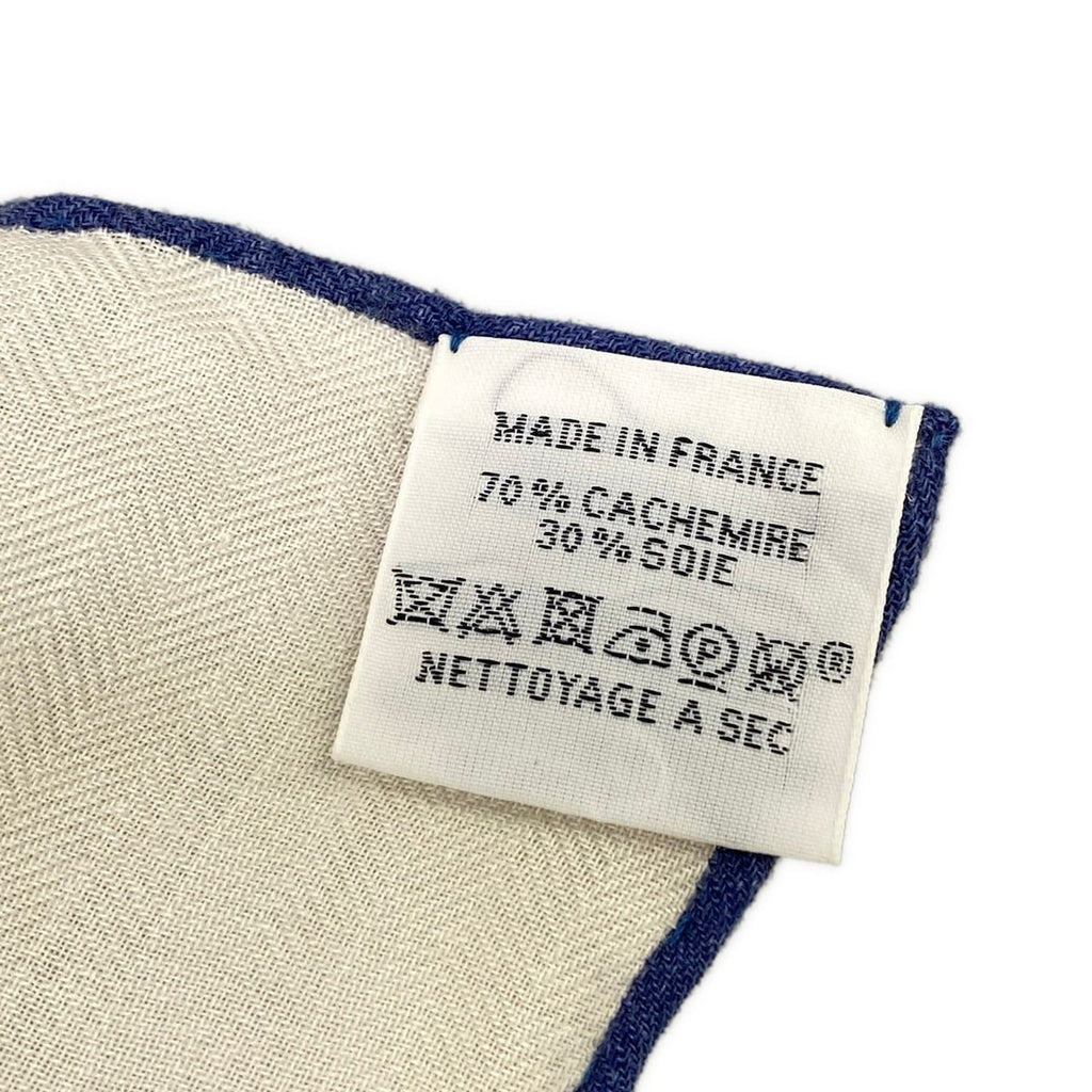 Hermes Shawl Carre Geant 140 Ivory Navy les Cabanes Cashmere Silk Scarf — view 3