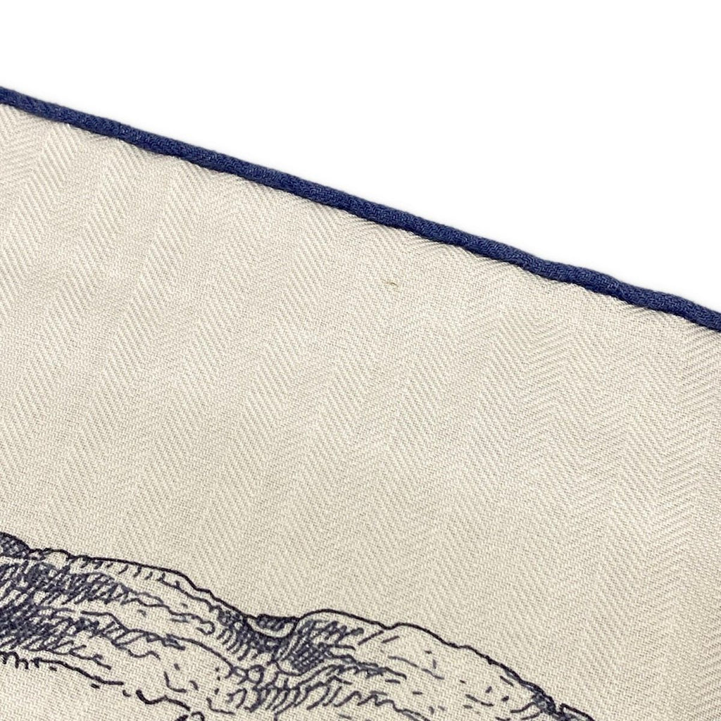 Hermes Shawl Carre Geant 140 Ivory Navy les Cabanes Cashmere Silk Scarf — view 2