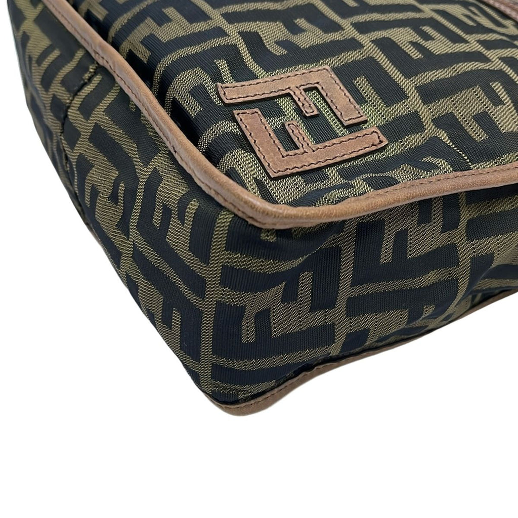 Fendi Shoulder Bag Zucca Pattern Khaki Black Brown Leather — view 6