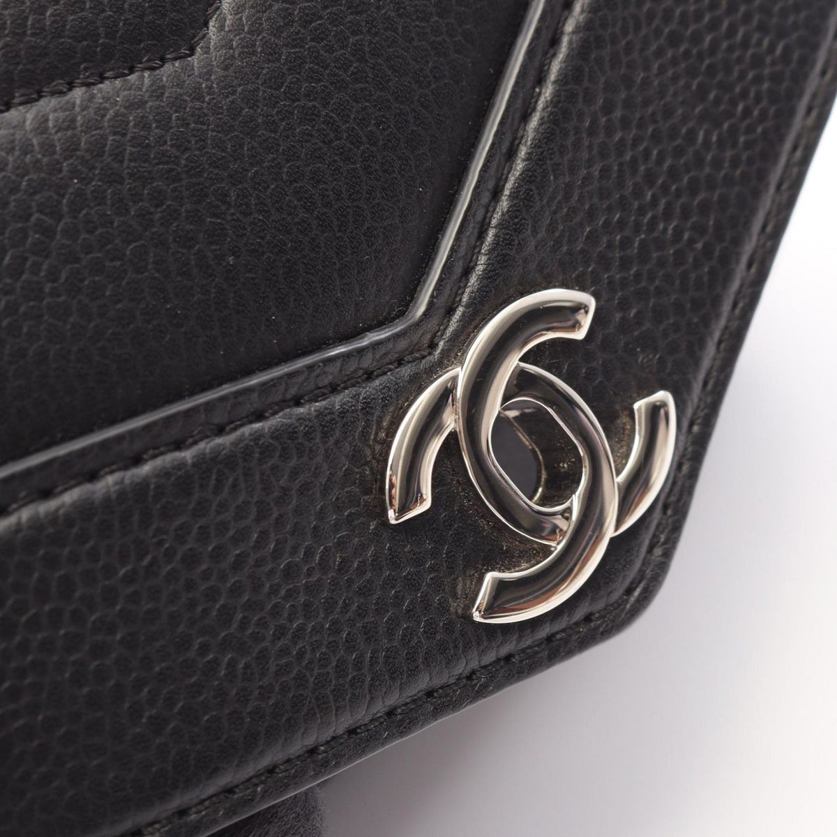 Chanel Shoulder Bag Chevron V-stitch Black Caviar Leather Mini Chain — view 8