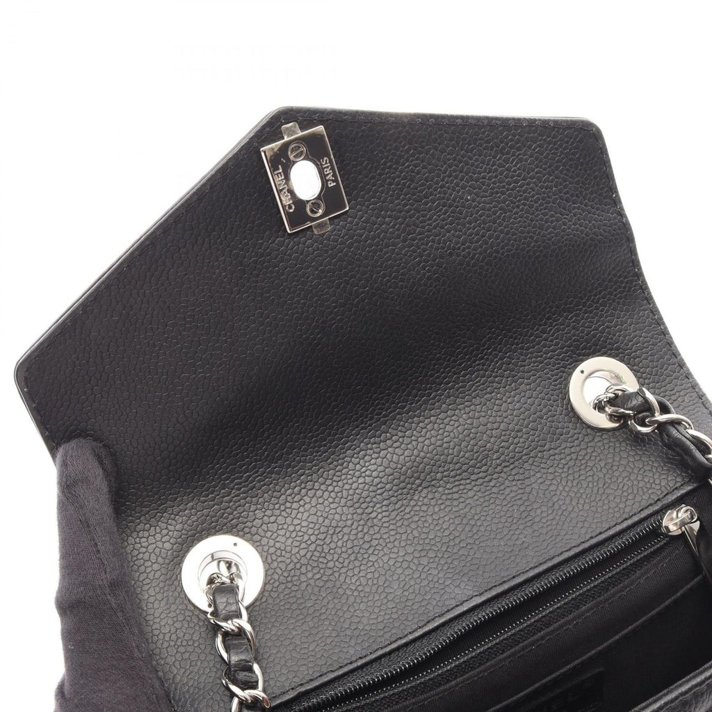 Chanel Shoulder Bag Chevron V-stitch Black Caviar Leather Mini Chain — view 6