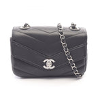 Chanel Shoulder Bag Chevron V-stitch Black Caviar Leather Mini Chain