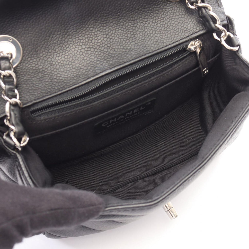 Chanel Shoulder Bag Chevron V-stitch Black Caviar Leather Mini Chain — view 3