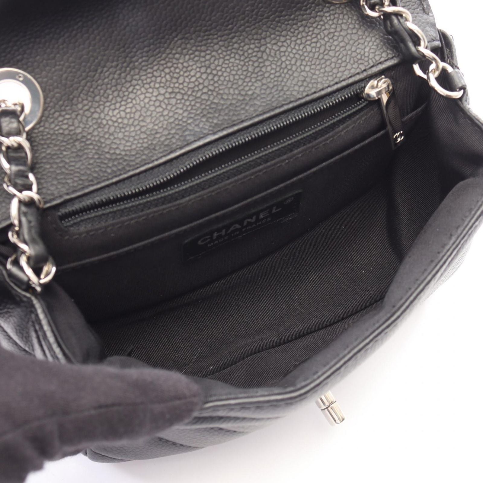Chanel Shoulder Bag Chevron V-stitch Black Caviar Leather Mini Chain — view 3