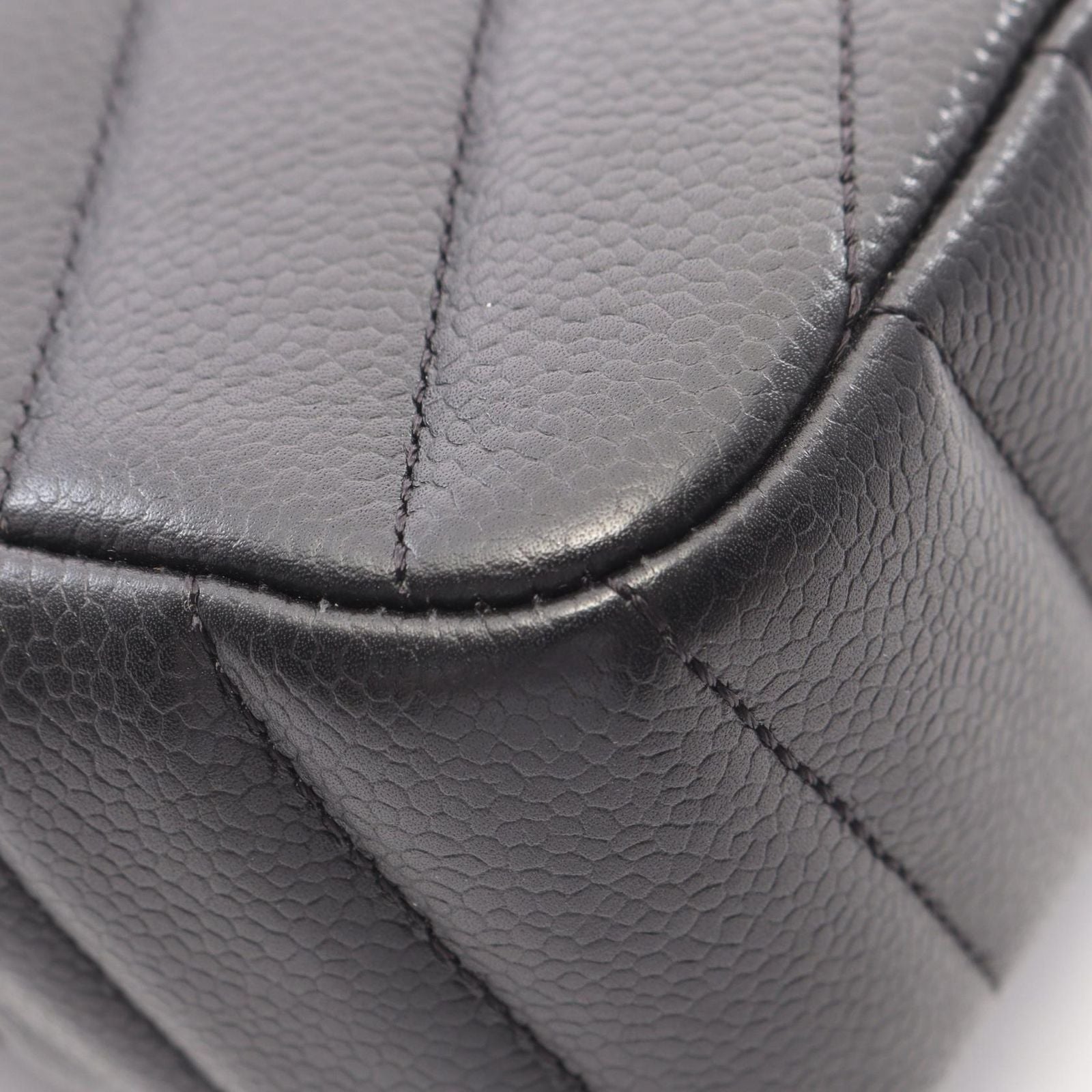 Chanel Shoulder Bag Chevron V-stitch Black Caviar Leather Mini Chain — view 7