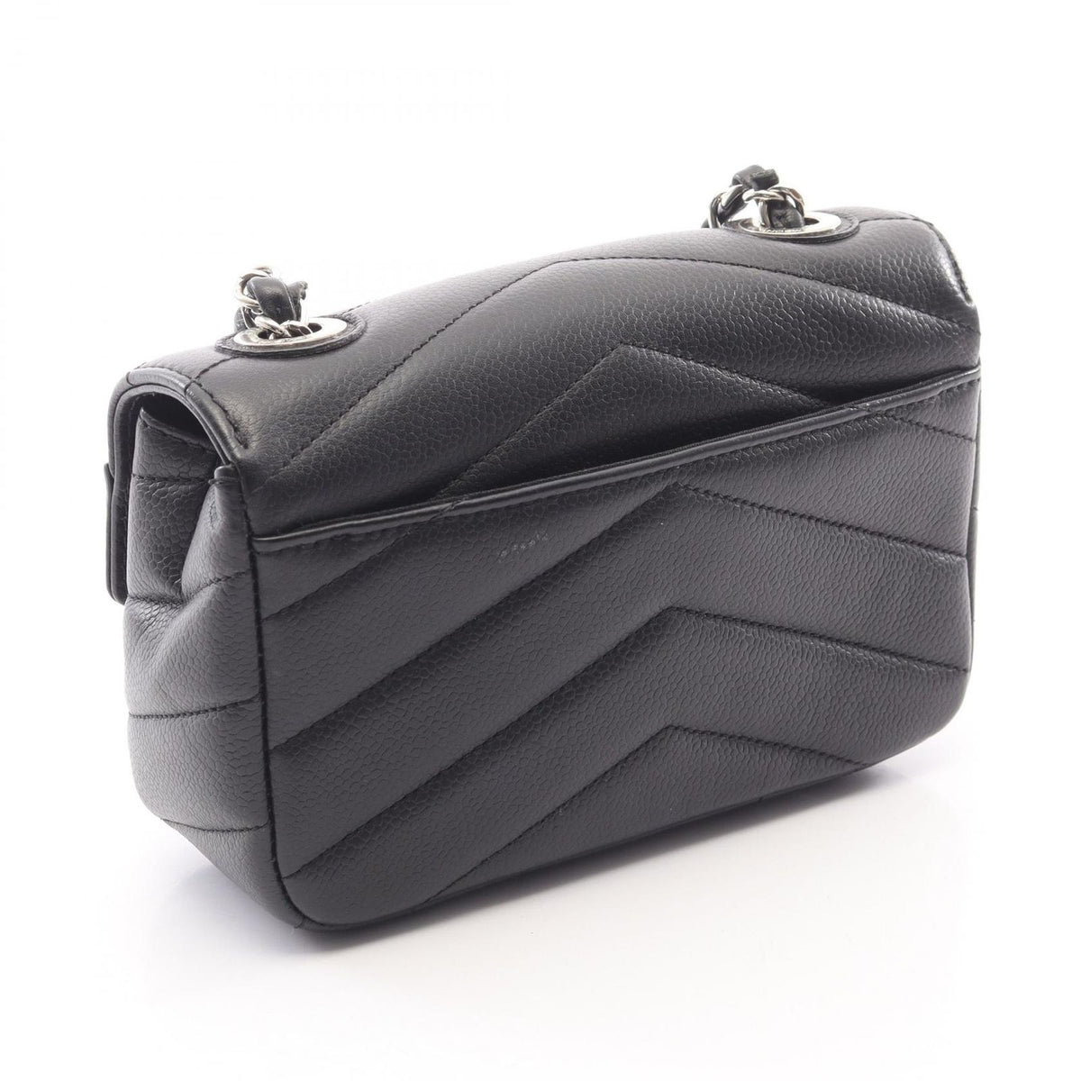 Chanel Shoulder Bag Chevron V-stitch Black Caviar Leather Mini Chain — view 2