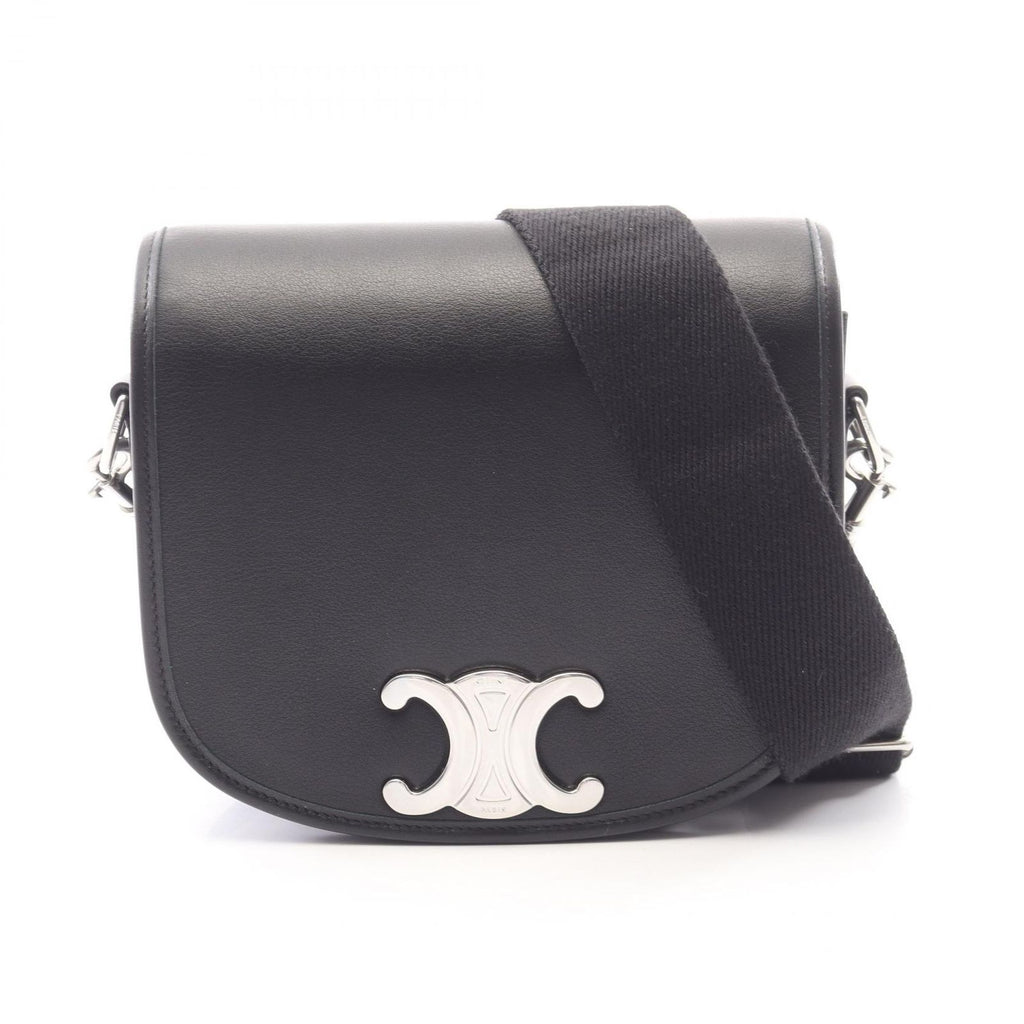 Celine Shoulder Bag Besace Triomphe Black Leather Small Strap